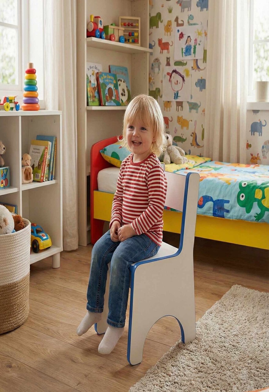 Scaun pentru copii, Hanah Home, Artmtkchr, 30x50x35 cm, Albastru/Alb - imagine 4